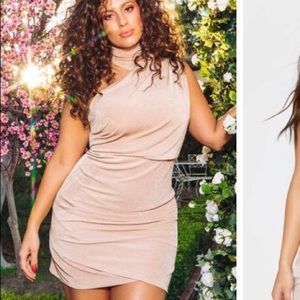 Champagne High Neck Ruched Side Bodycon Dress